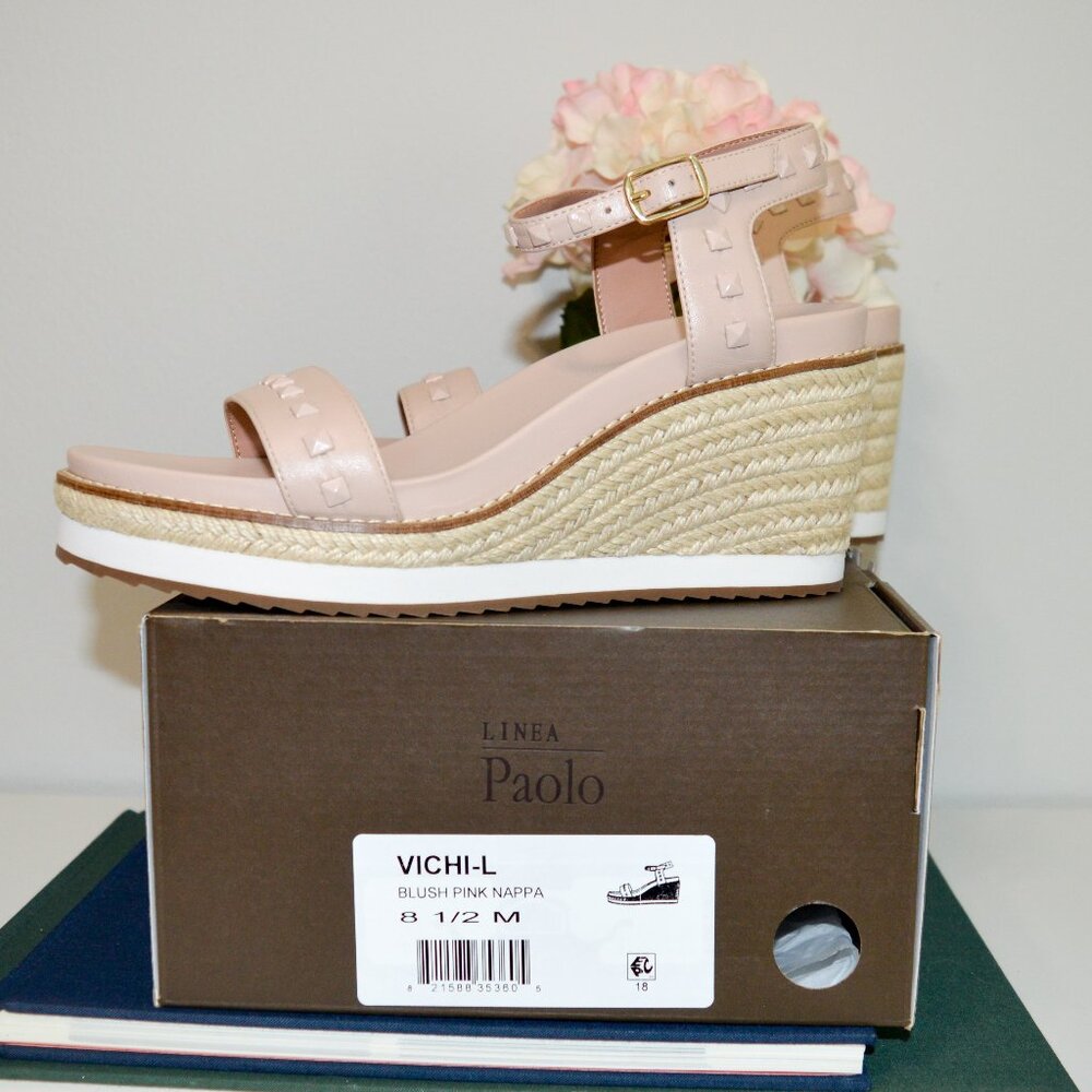 Paolo by Vichi Blush Pink Studded Espadrille Platform Wedge Sandals